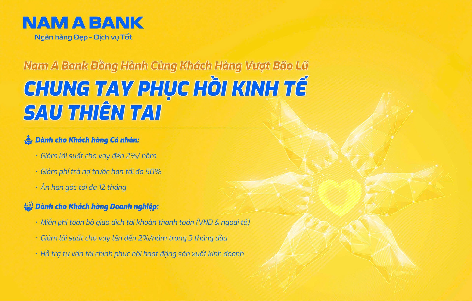 NAM A BANK ĐỒNG HÀNH KHÁCH HÀNG PHỤC HỒI KINH TẾ SAU THIÊN TAI/ NAM A BANK GIẢM LÃI SUẤT VAY LÊN ĐẾN 2% CHO KHÁCH HÀNG ẢNH HƯỞNG THIÊN TAI